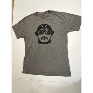 Graphic Aviator Goggles Mustache T-Shirt Gray Heathered Small
